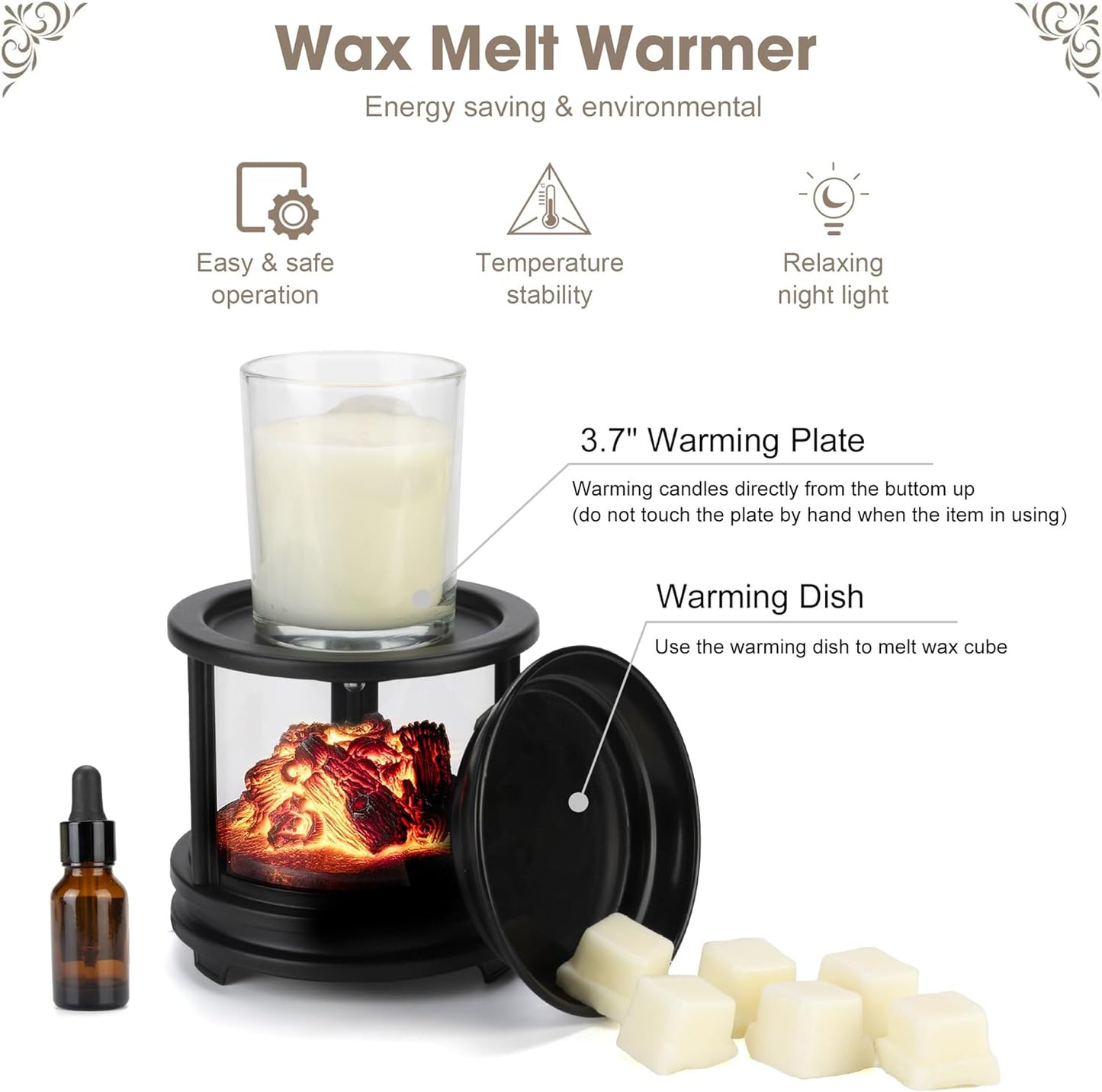 Wax Melt Warmer,Campfire Wax Warmer,3-in-1 Oil Burner Electric Candle Wax Warmer,Wax Warmer for Scented Wax,Wax Melter Burner Fragrance Warmer for Home Office Gifts & Decor(Breather Lights)